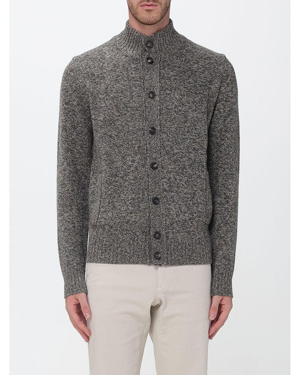 Zanone Gray Virgin Wool Turtleneck Cardigan With Buttons for men