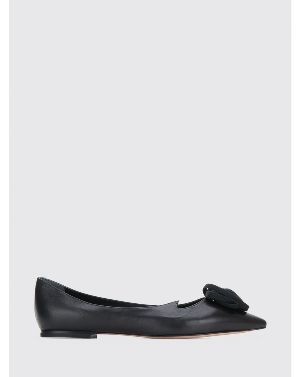 Roger Vivier Black Rose Smooth Leather Ballet Flats With Floral Appliqué