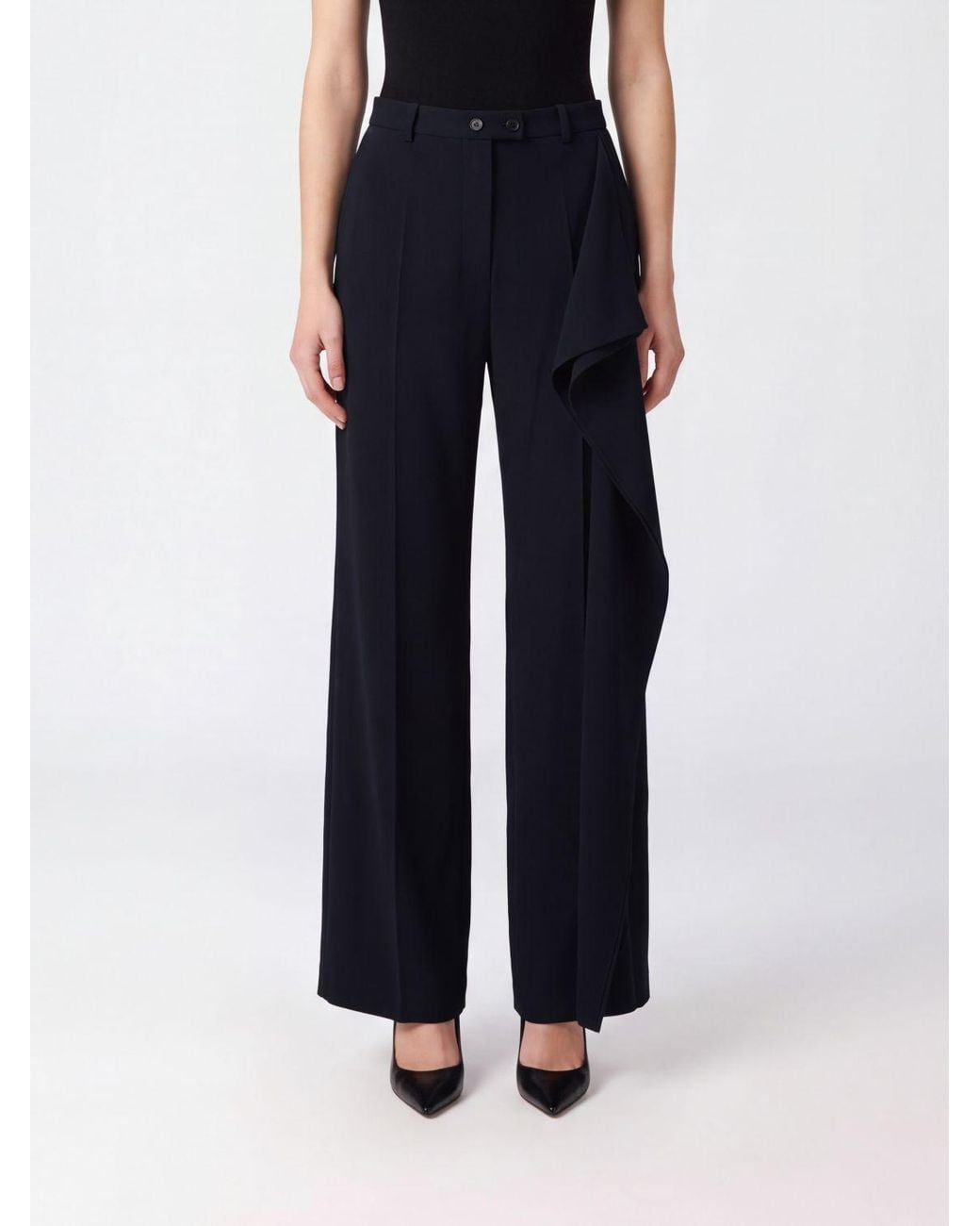 Jil Sander Blue Sartorial Wide-Leg Virgin Wool Trousers With Ruffles