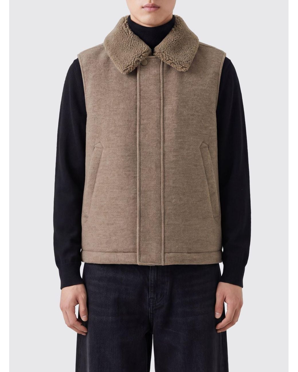 Canali Natural Padded Wool And Cashmere Gilet With Fur Collar for men