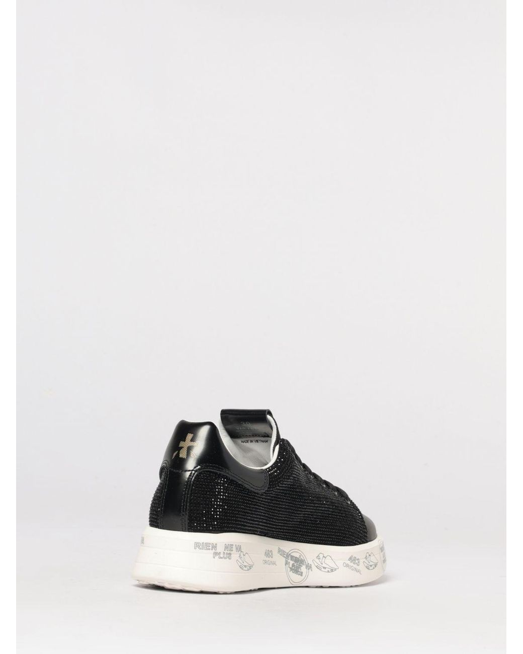 Premiata Black Belle Leather Sneakers With Rhinestones