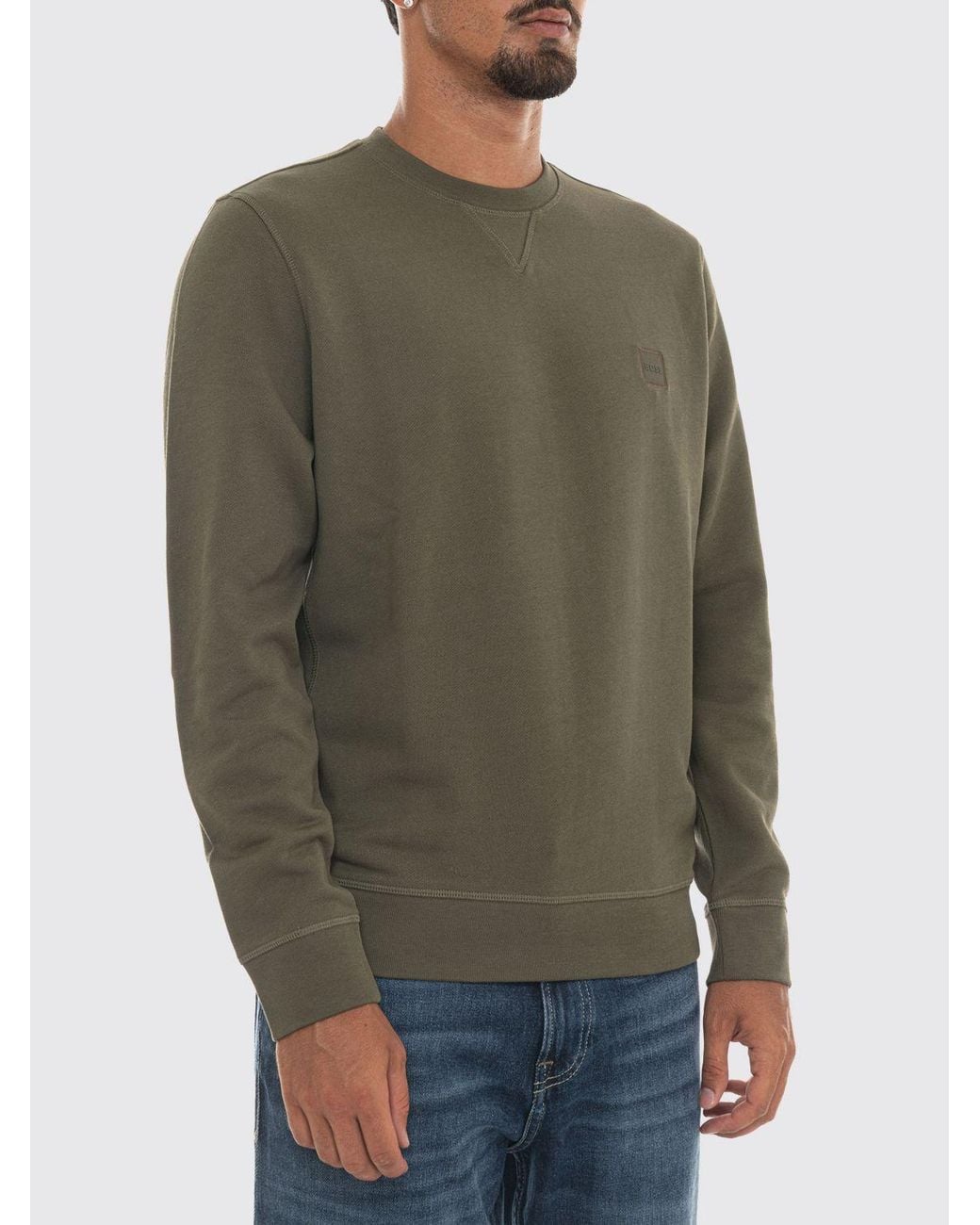 Boss Green Crewneck Cotton Jumper With Elasticated Cuffs And Hem for men
