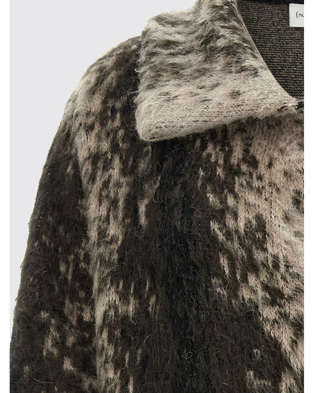 Nude Brown Long Alpaca Wool Coat With An Abstract Pattern And A Classic Collar