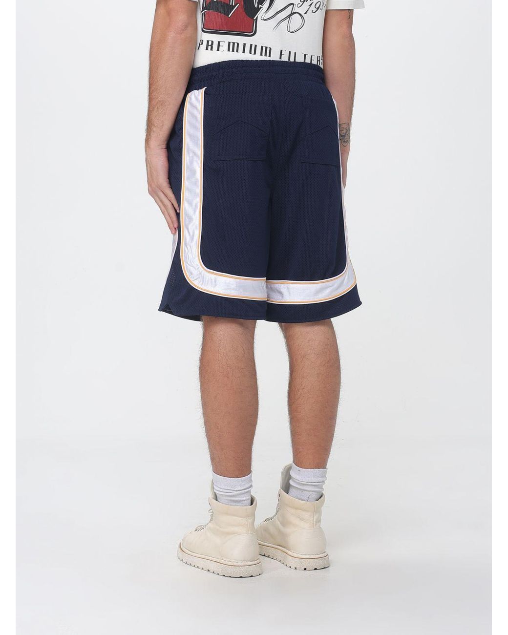 Rhude Blue Bicolor Polyester Sports Shorts With Side Bands for men