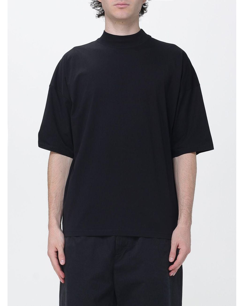 Jil Sander Black Cotton T-Shirt With Mock Neck And Dropped Shoulders for men