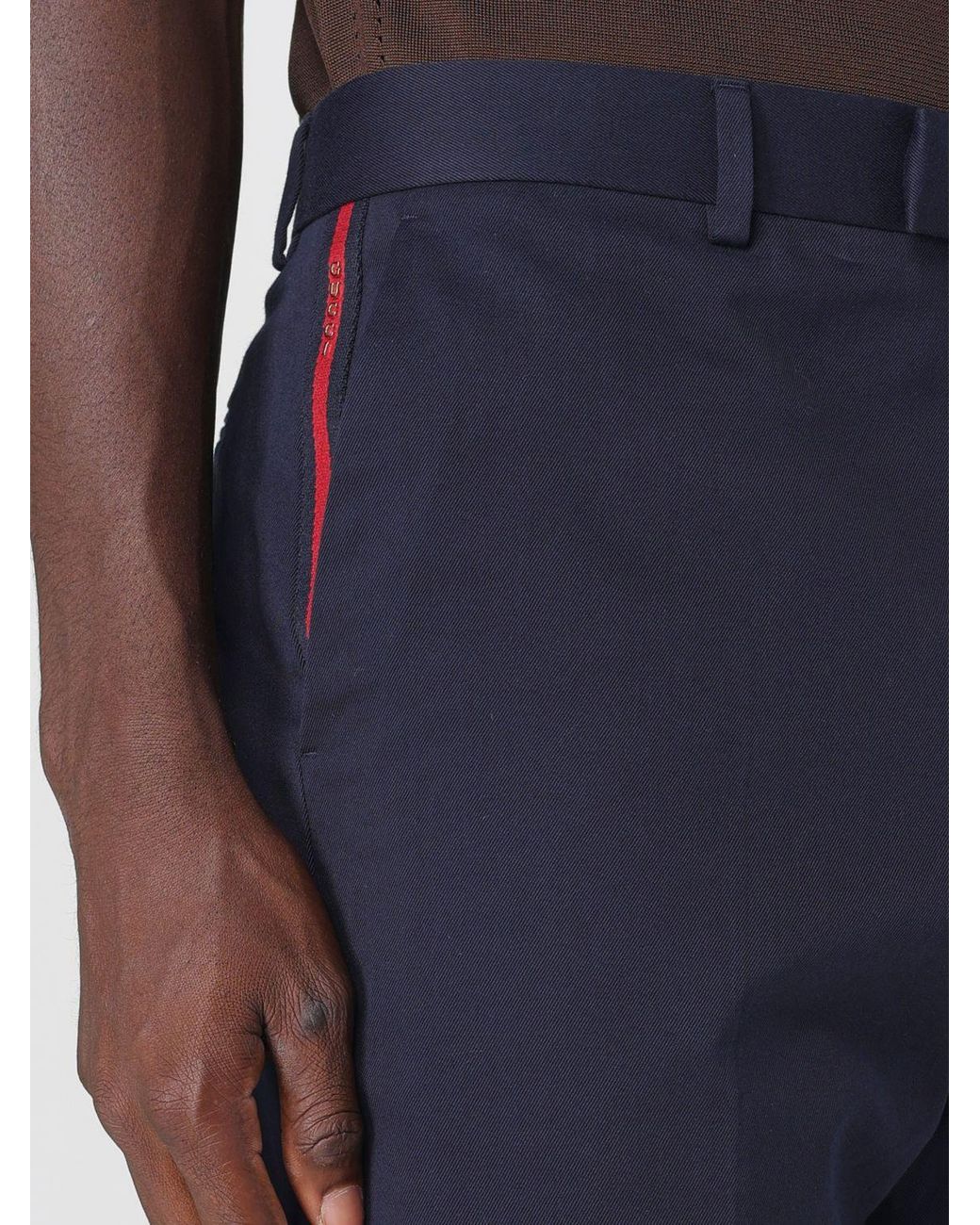 Gucci Blue Slim Fit Cotton Twill Chino Trousers With Slash Pockets for men