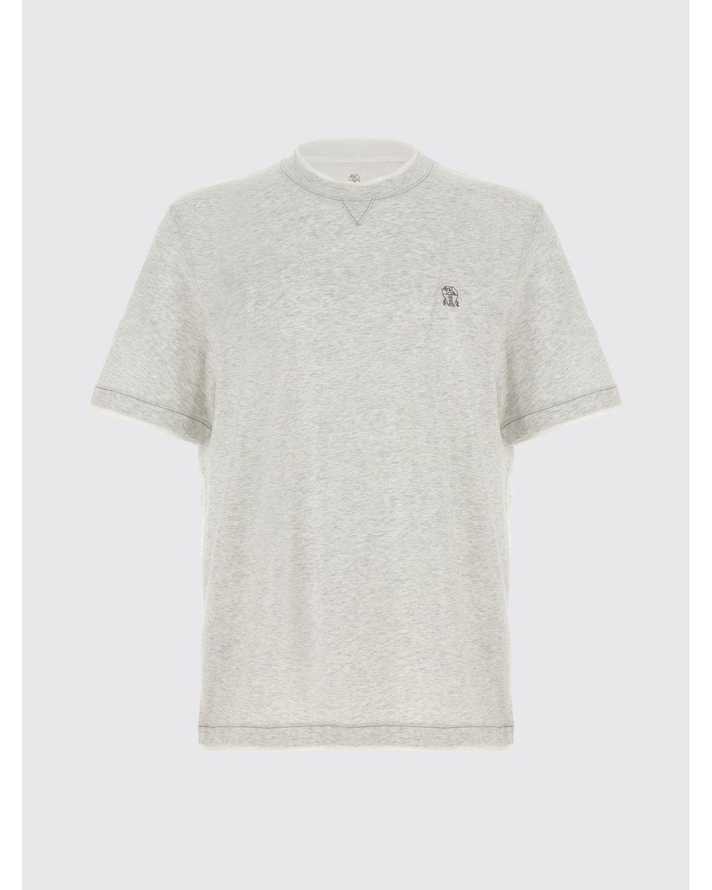 Brunello Cucinelli Gray Slim Fit Cotton T-Shirt With Contrast Logo And Trims for men