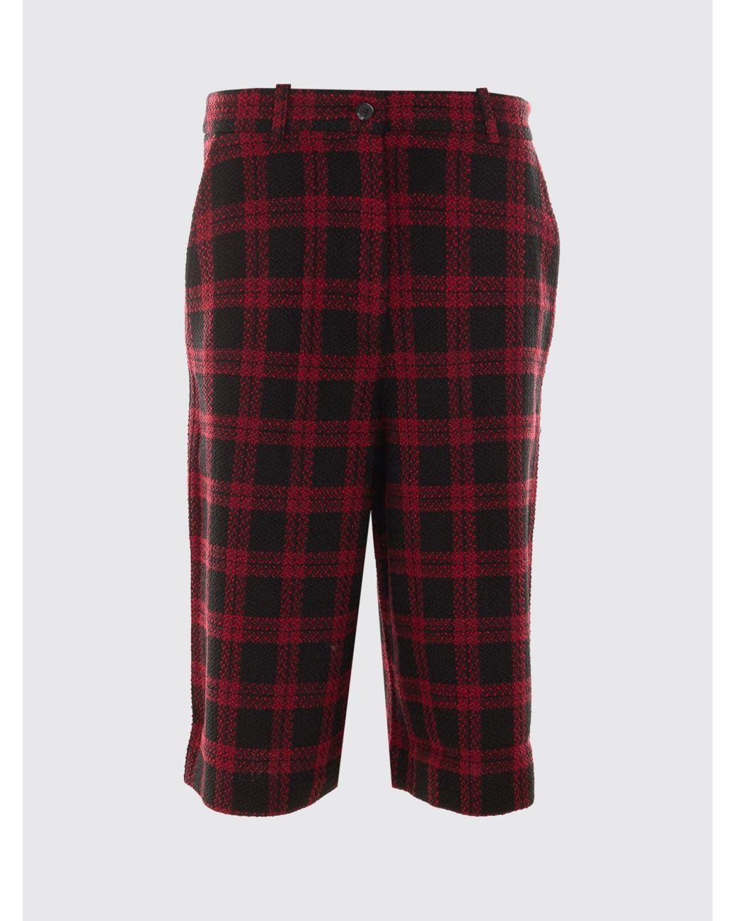 Pinko Red Cropped High-Waisted Check Wool-Blend Shorts With Belt Loops