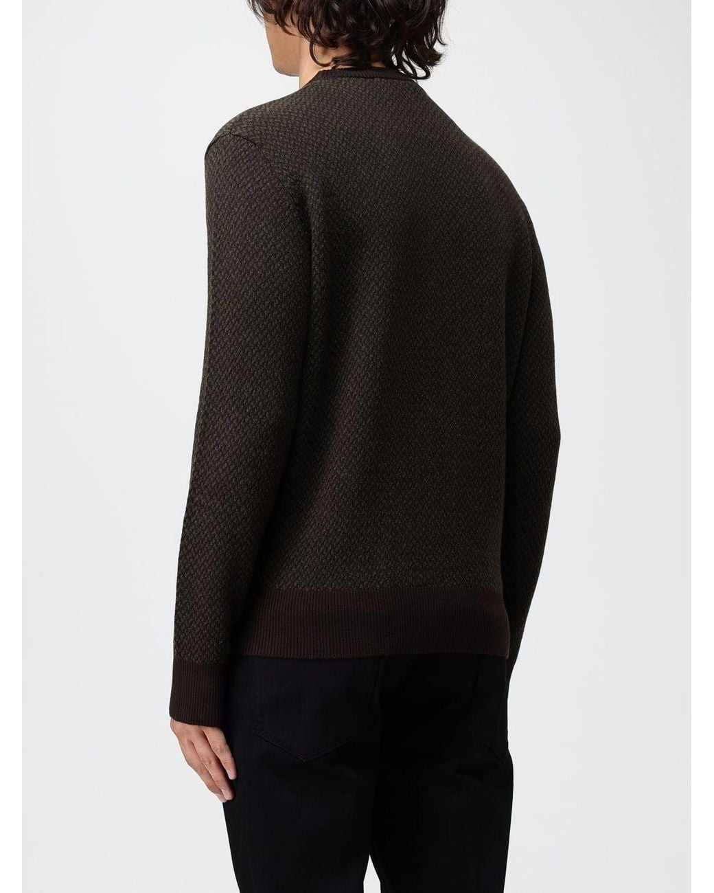 Brooksfield Black Patterned Pure Virgin Wool Crewneck Jumper for men