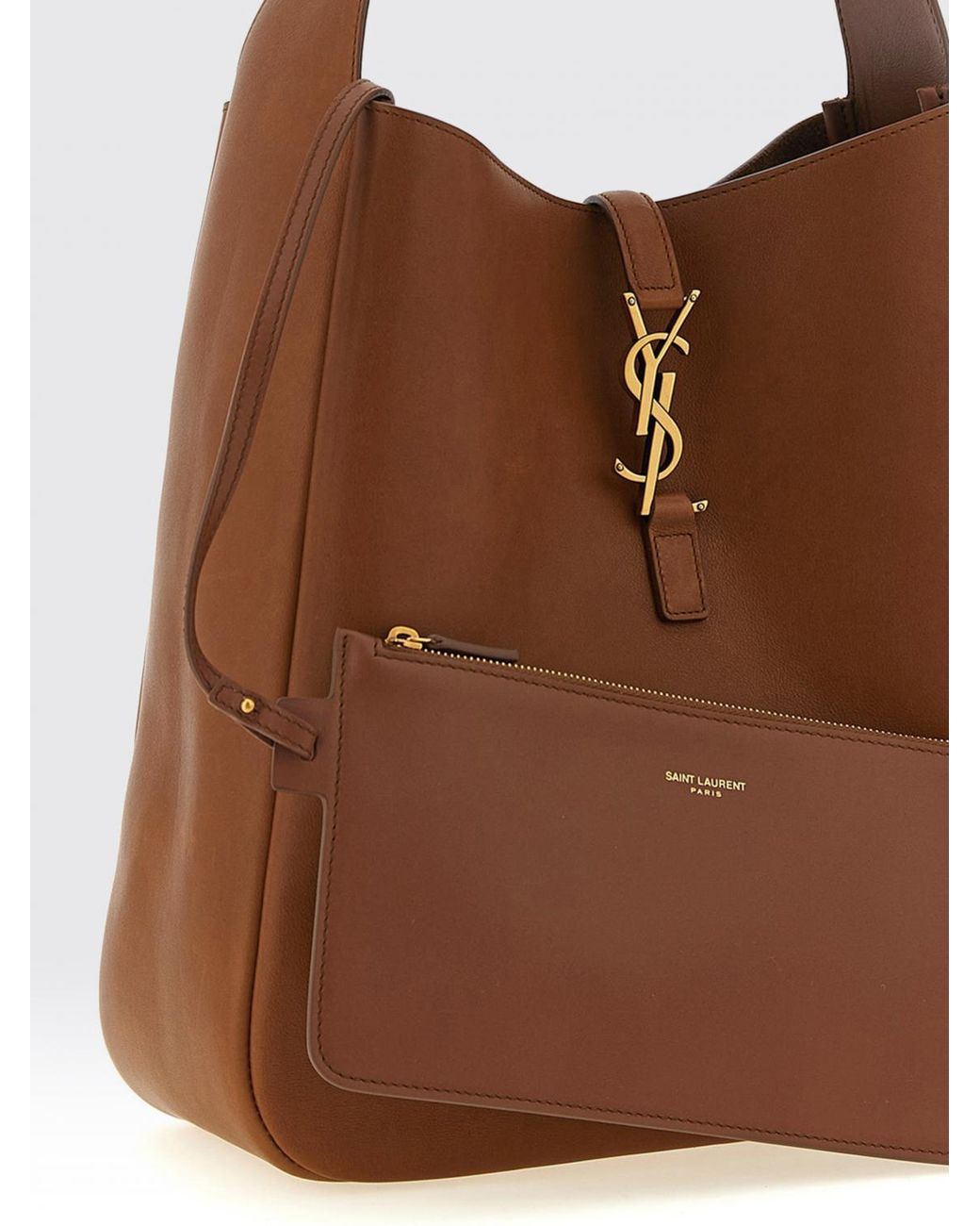 Saint Laurent Brown Le 5 À 7 Smooth Calfskin Leather Shoulder Bag With Ysl Buckle
