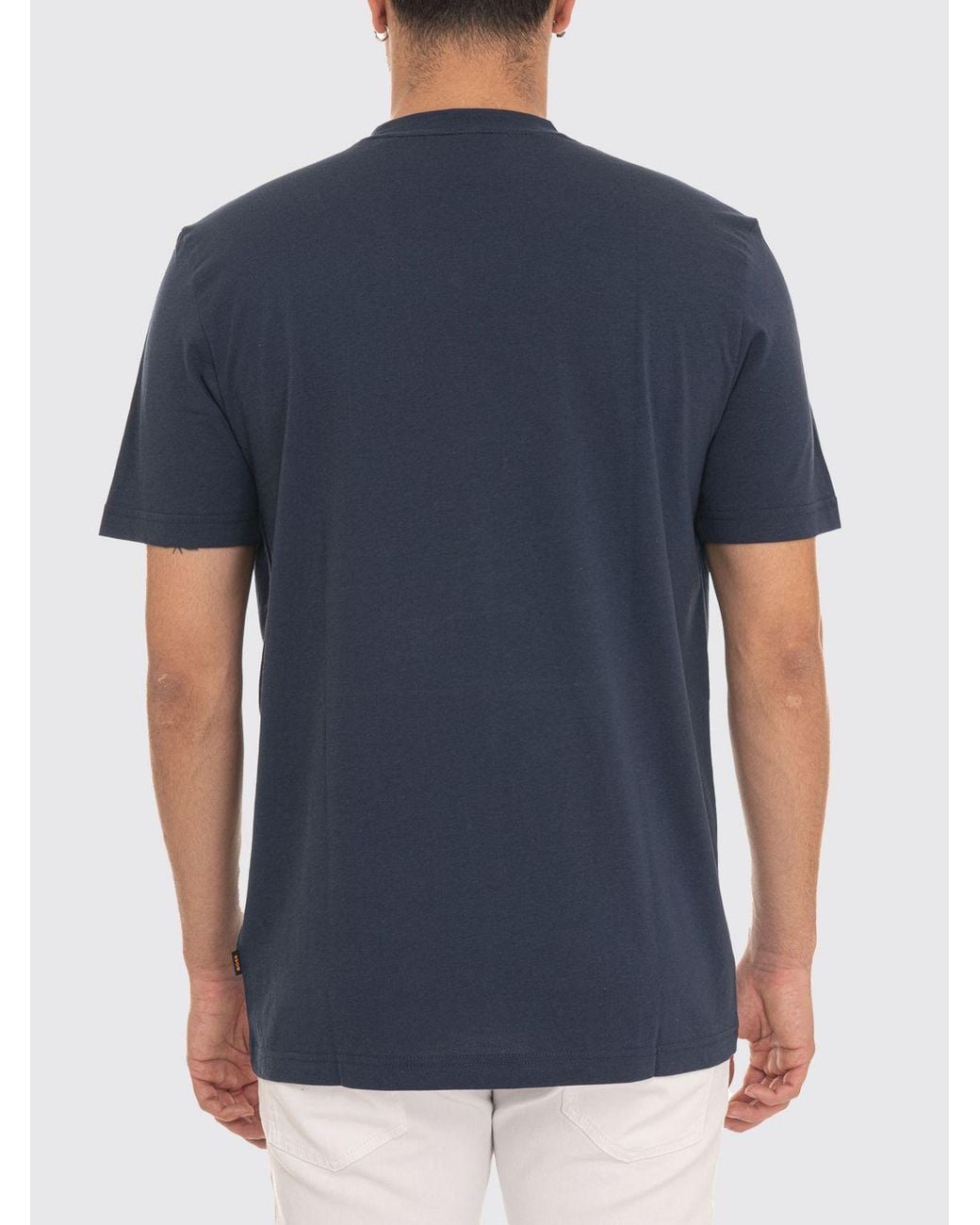 Boss Blue Short-Sleeved Cotton T-Shirt With Graphic Print And Crew Neck for men
