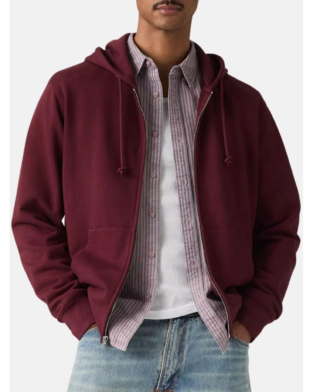 Levi's Red Cotton Zip-Up Hoodie With Contrast Logo for men