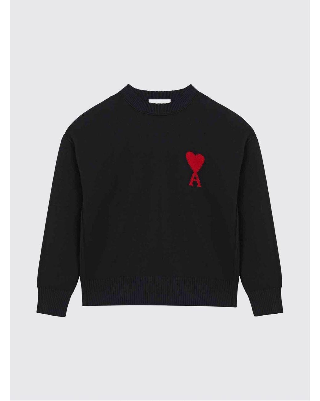 AMI Blue Crew-Neck Wool Jumper With Contrast Logo for men