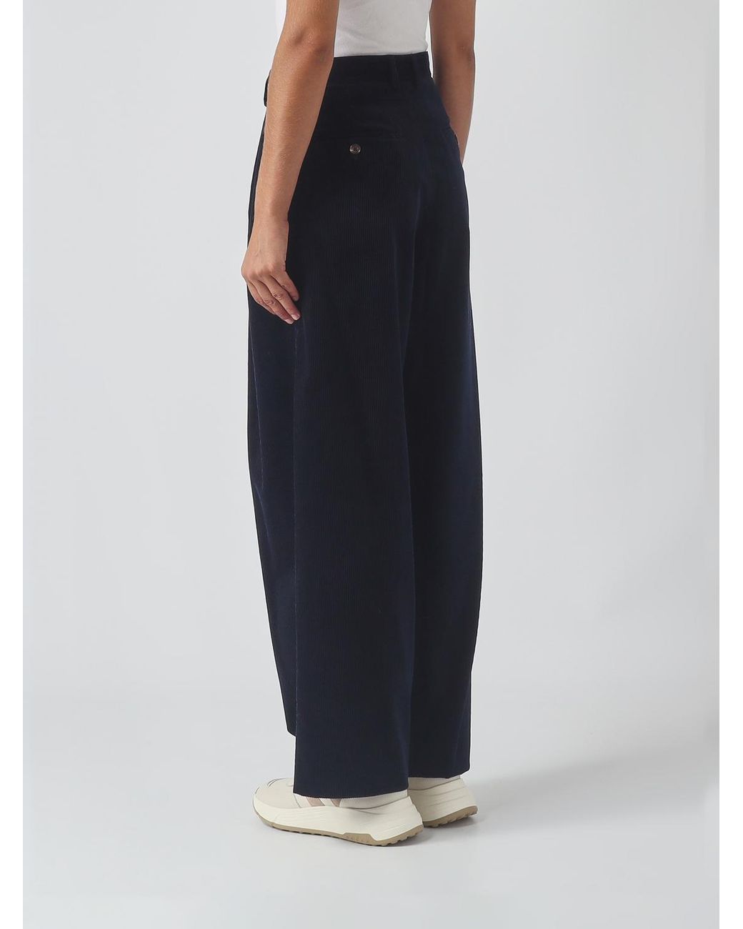 Max Mara Blue High-Waisted Wide-Leg Corduroy Trousers