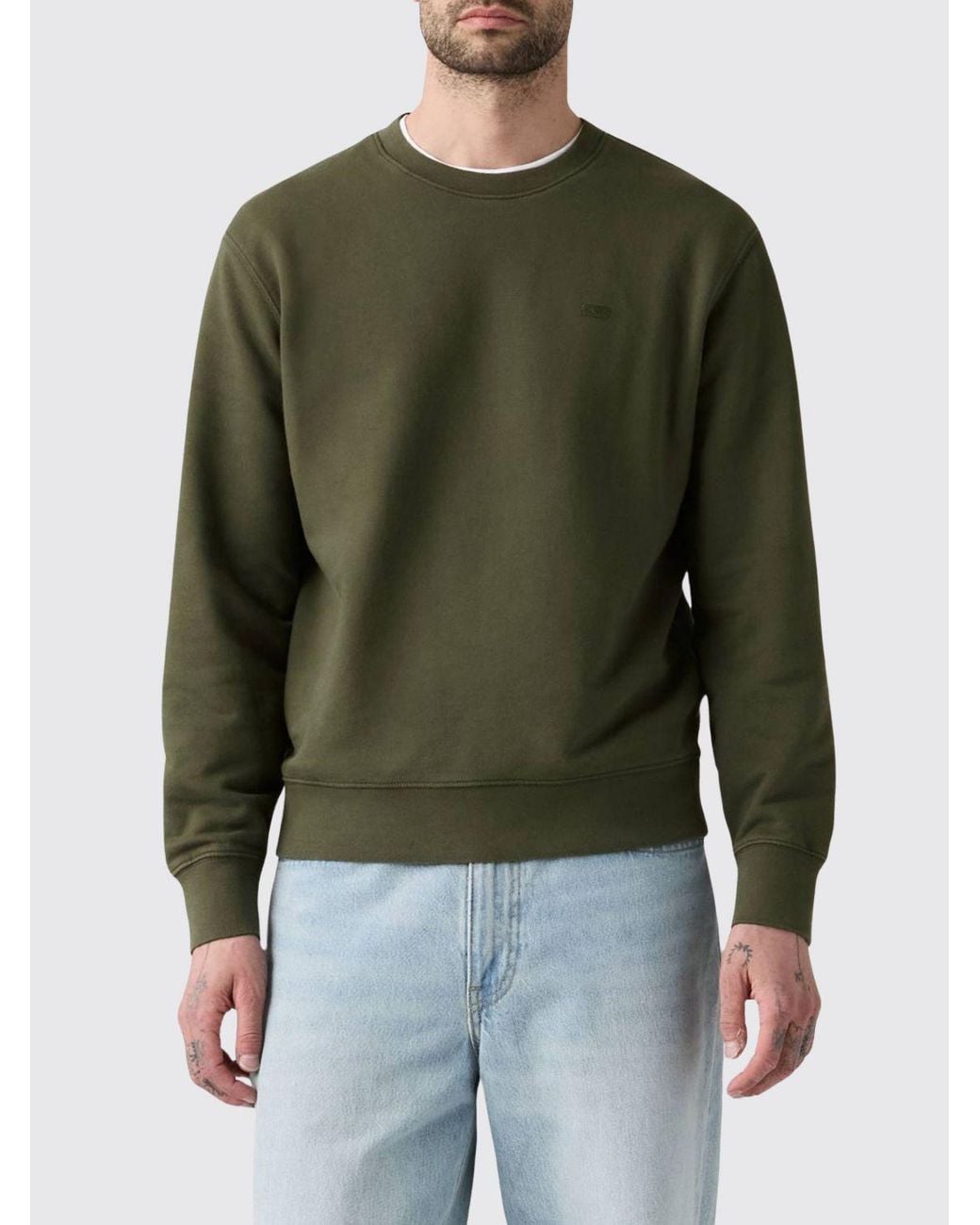 Levi's Green Pure Cotton Crewneck Sweatshirt With Dropped Shoulders And Tonal Logo for men