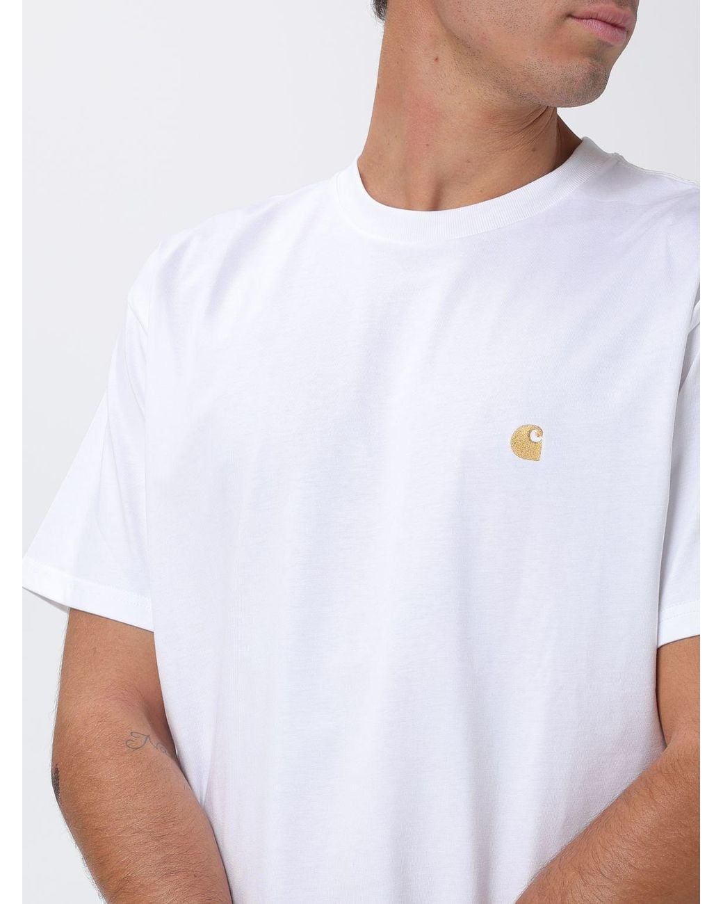 Carhartt White Cotton T-Shirt With Embroidered Logo And Dropped Shoulders for men