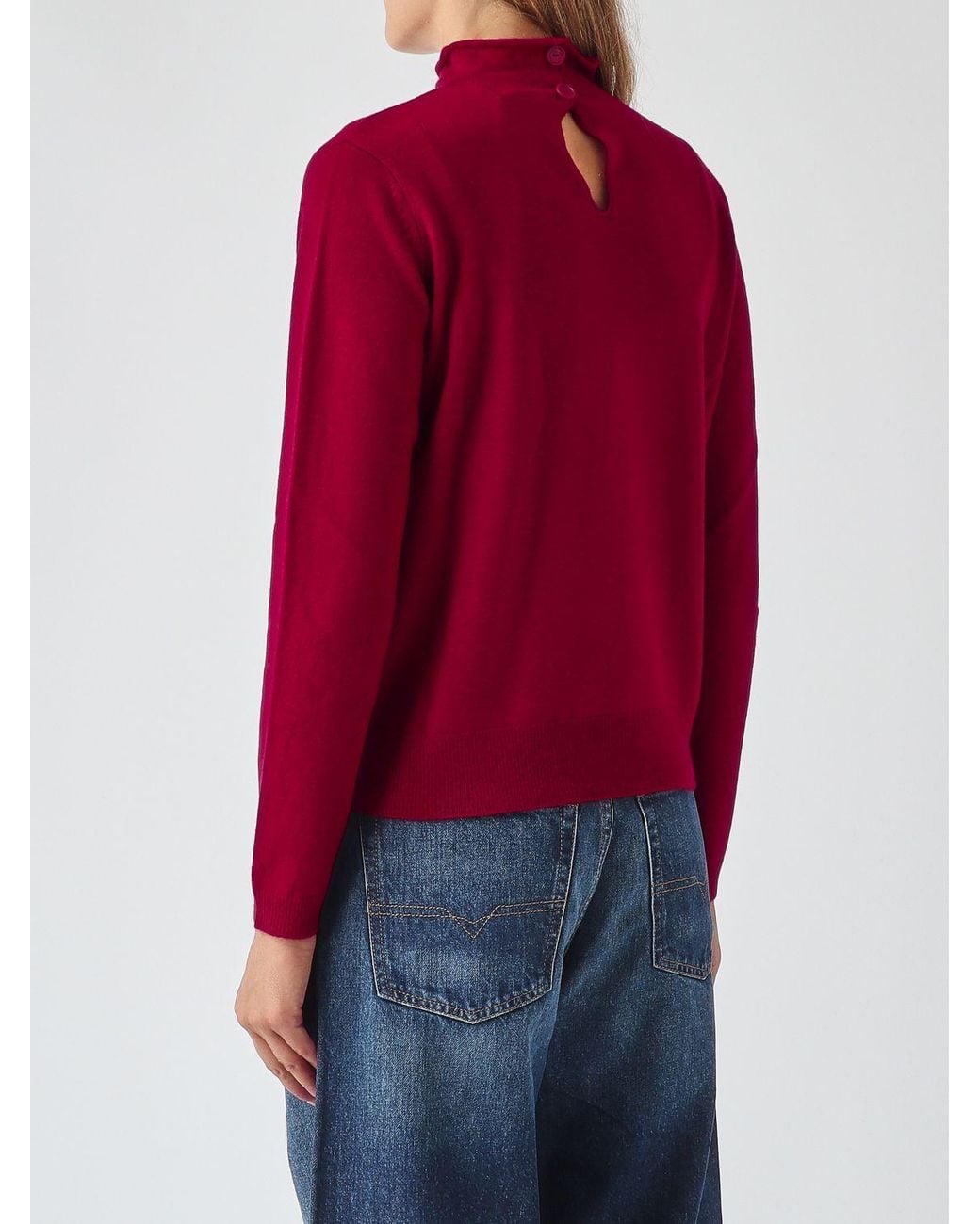 Max Mara Red Wool And Cashmere Roll Neck Jumper With Dropped Shoulders
