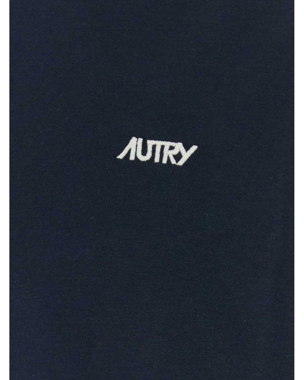 Autry Blue Long-Sleeved Cotton T-Shirt With Contrasting Embroidered Logo for men