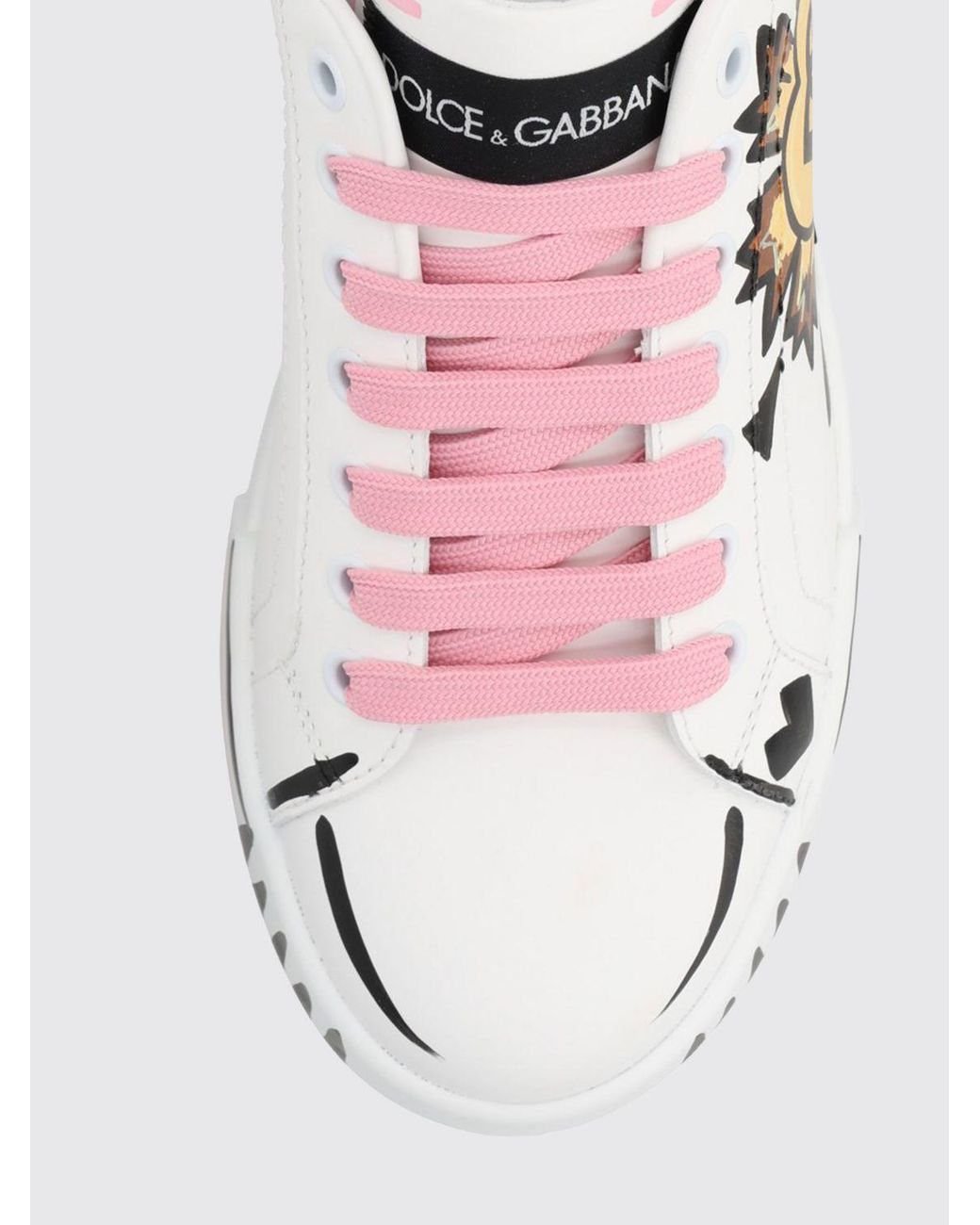 Dolce & Gabbana White Dolce &Amp Gabbana Portofino Light Strobel Hand-Painted Leather Sneakers