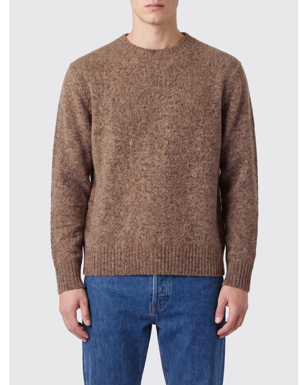 Soft Goat Blue Cashmere And Silk Blend Crewneck Jumper With Ribbed Trims for men