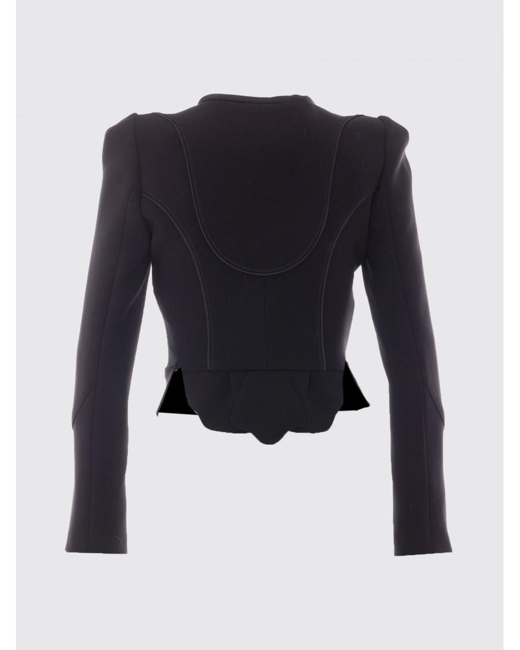 Elisabetta Franchi Black Cropped Corset Blazer With Crew Neck And Asymmetrical Hem