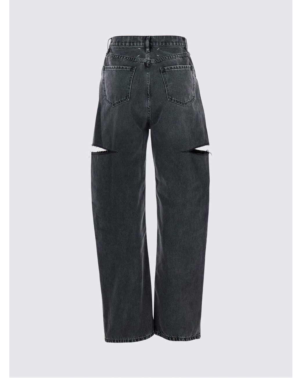 Maison Margiela Black High-Waisted Wide-Leg Distressed Denim Jeans