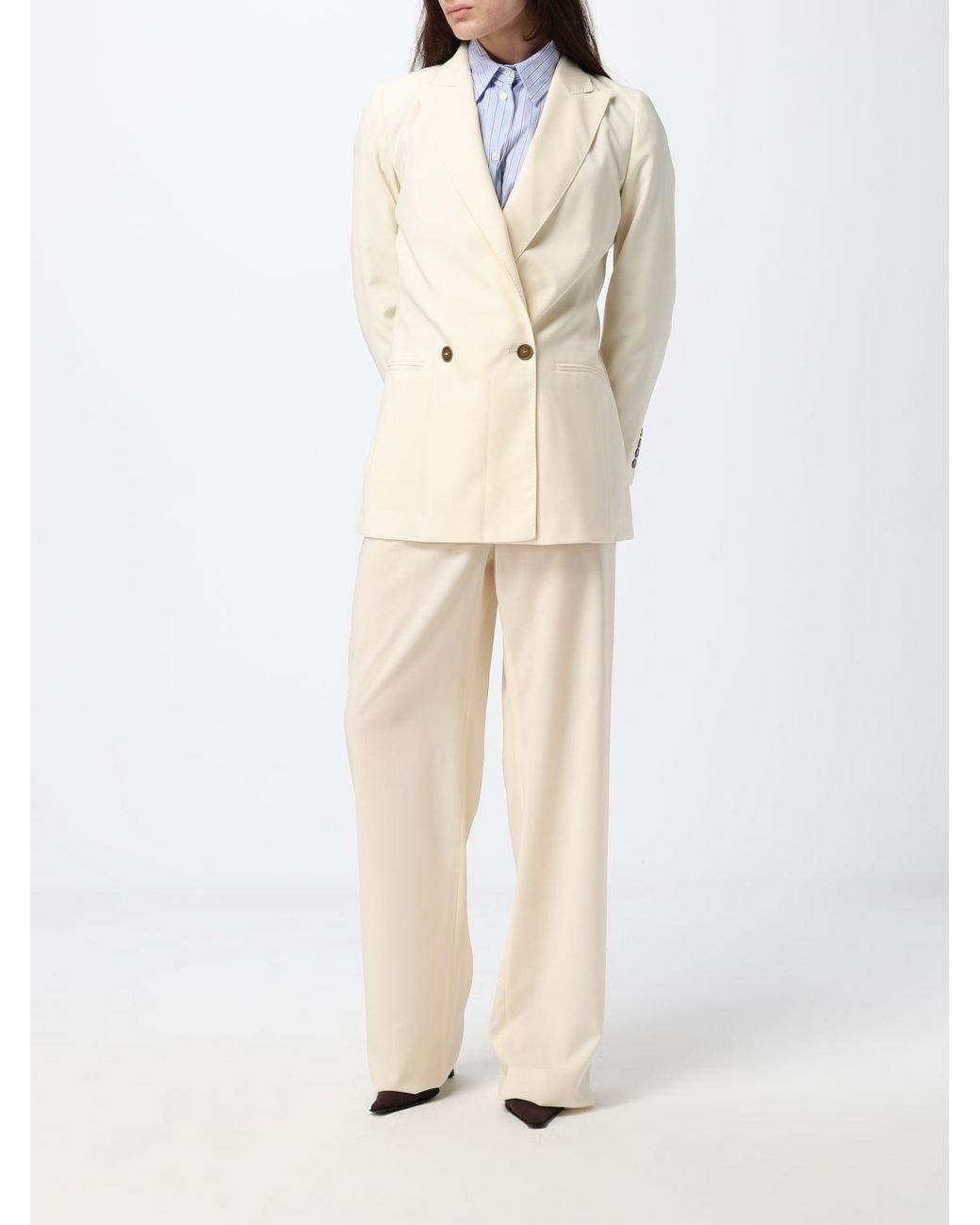 Max Mara White Wide Leg Virgin Wool Trousers With Tie Belt