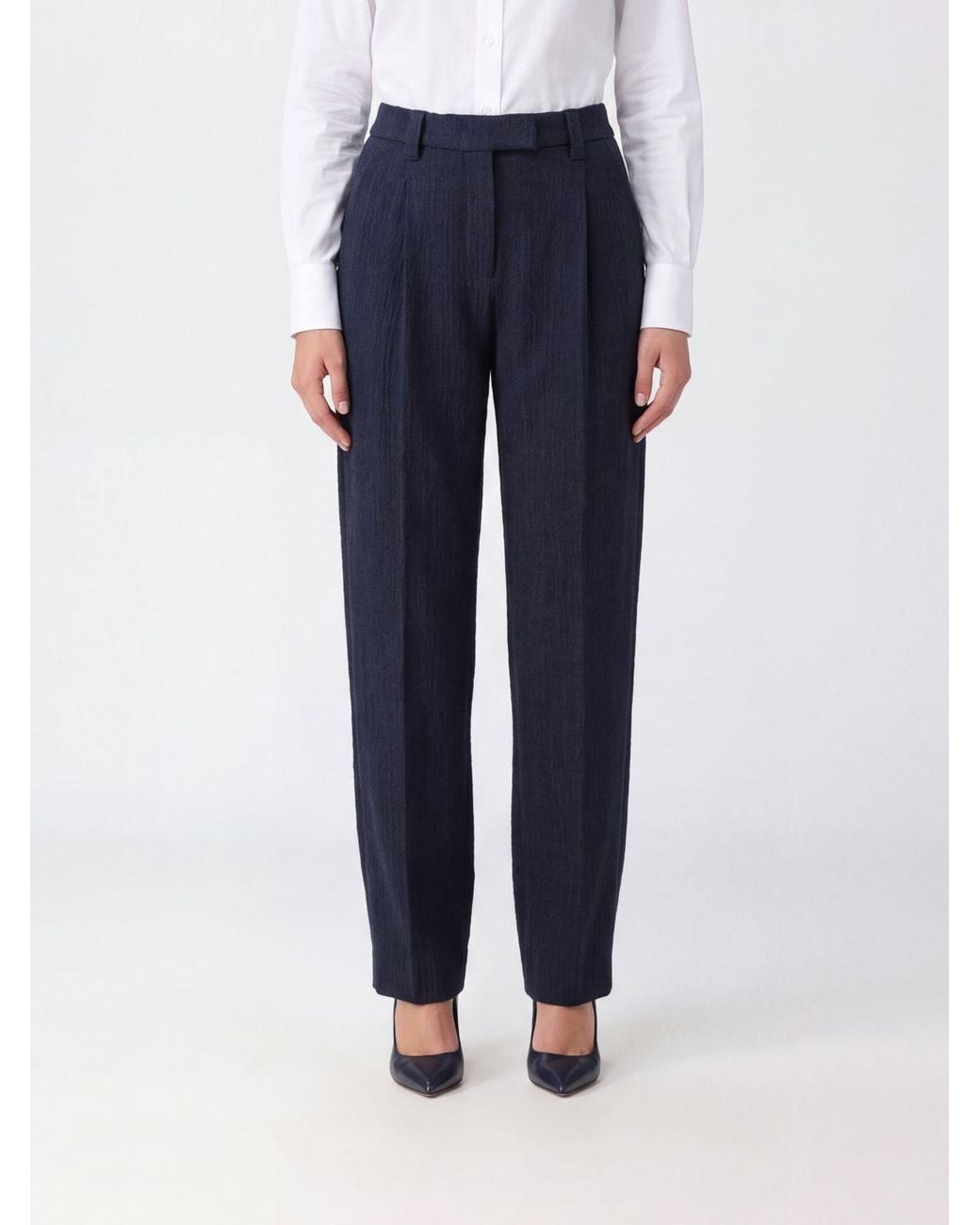 Brunello Cucinelli Blue Tailored Wide-Leg Virgin Wool Trousers With Pleats