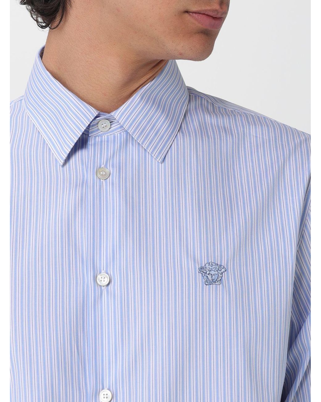 Camisa Casual De Algodón A Rayas Versace de hombre de color Blue