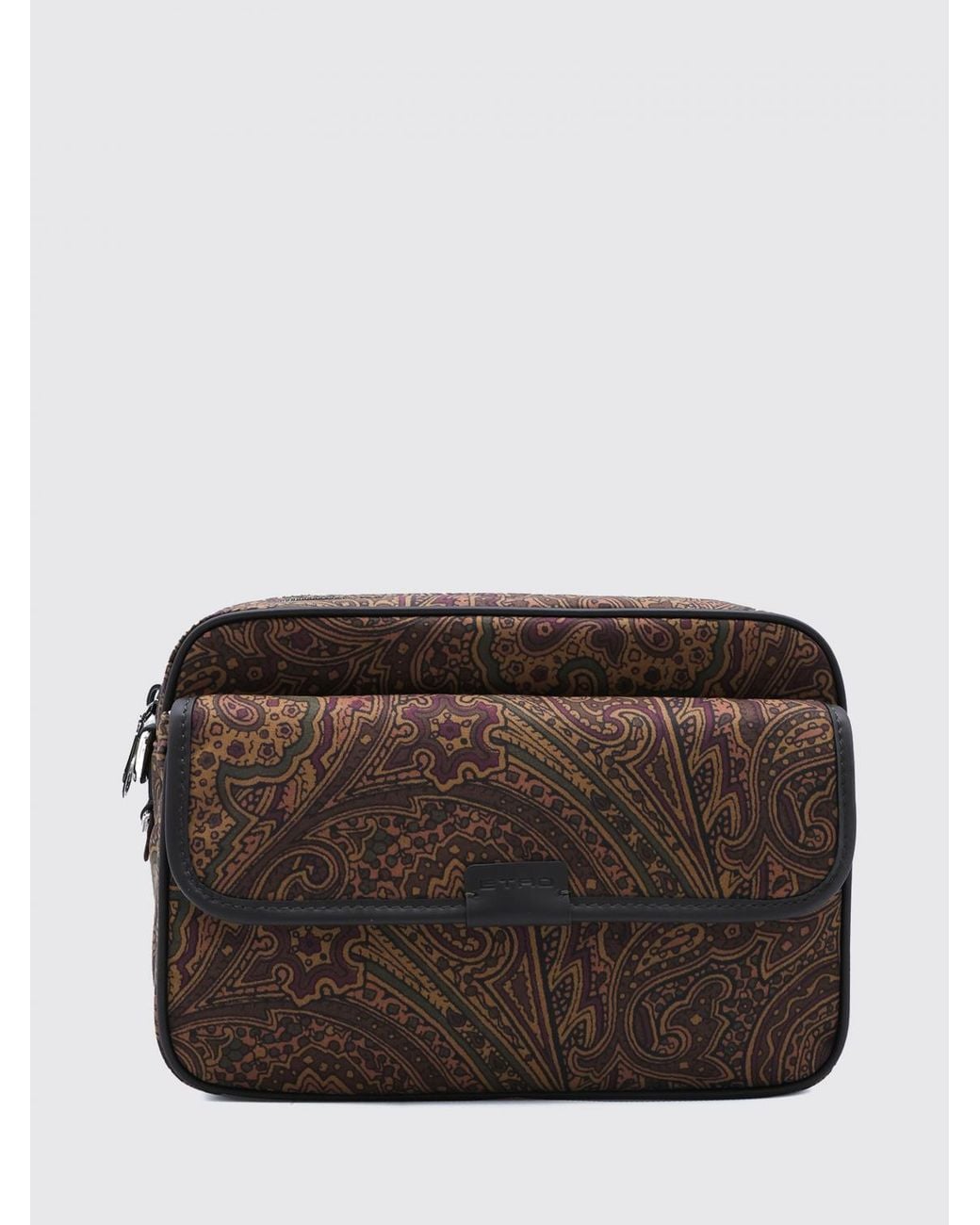 Etro Brown Arnica Paisley Print Nylon Crossbody Bag With Pegaso Logo for men
