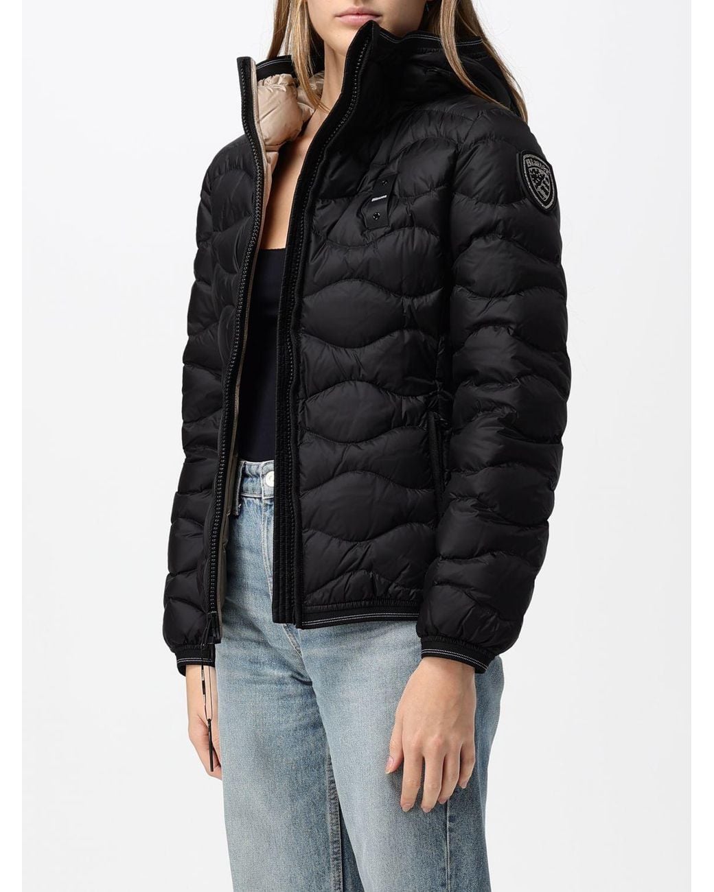 Blauer Black Water-Repellent Hooded Short Down Jacket With Logo Patch