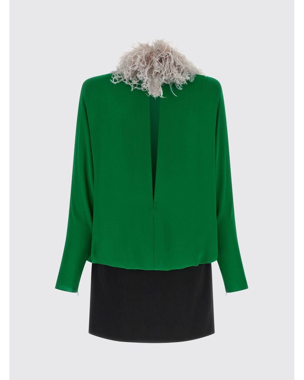 Valentino Garavani Green Sheath Silk Mini Dress With High Neck And Decorative Feathers