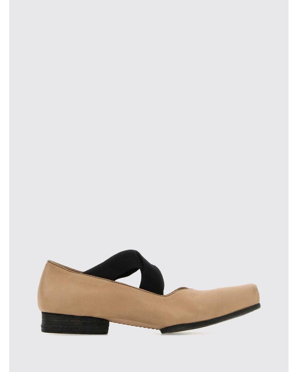 Uma Wang White Mary Jane Leather Flats With Square Toe And Elasticized Laces