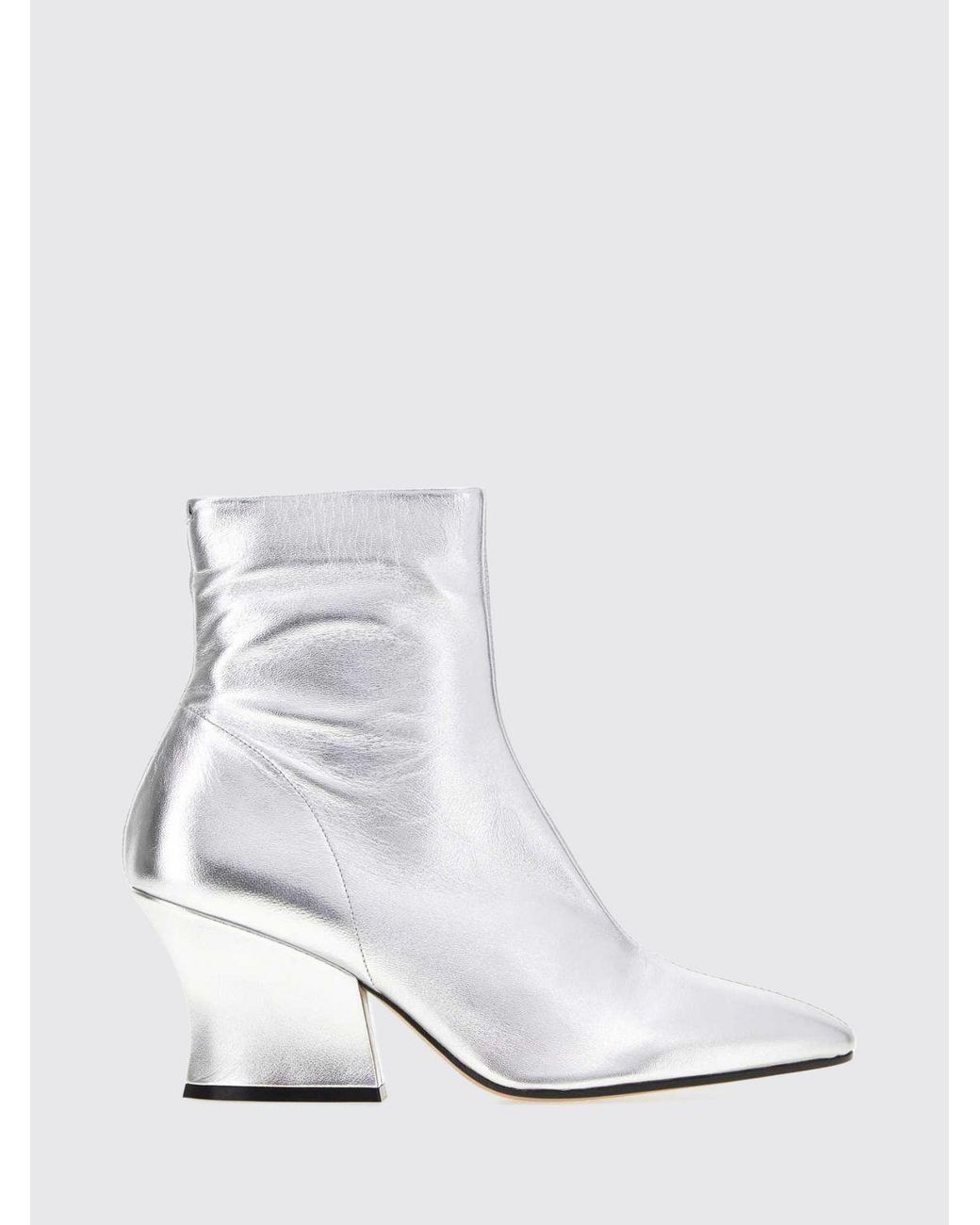 Jil Sander White Laminated Calfskin Ankle Boots With Almond Toe And Mid Heel