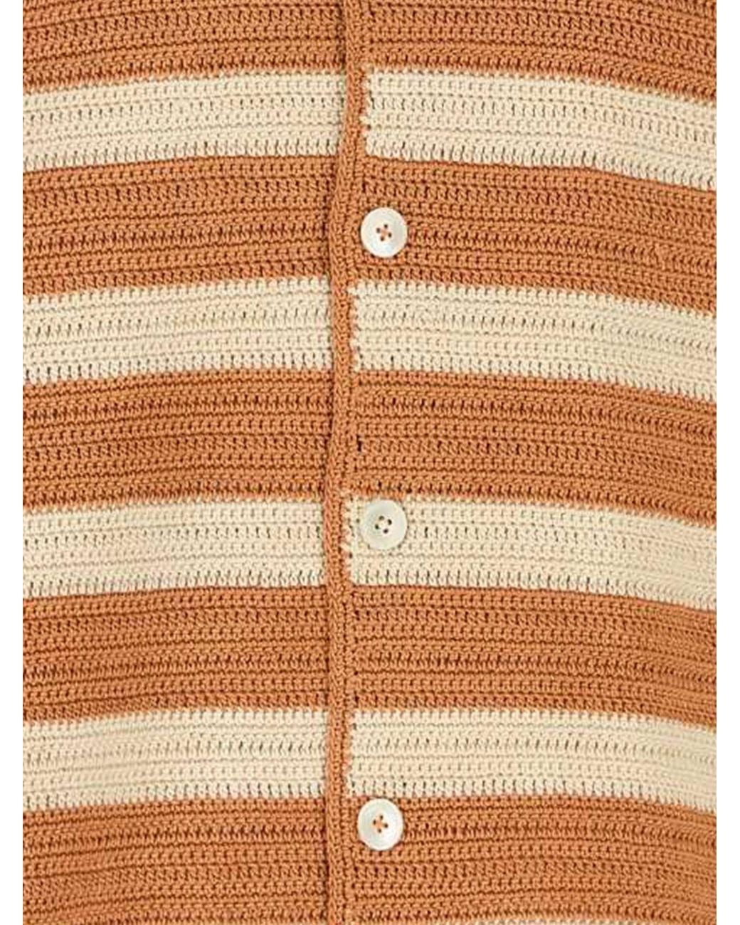 Bode Brown Long-Sleeved Striped Cotton Shirt-Style Cardigan With Classic Collar for men