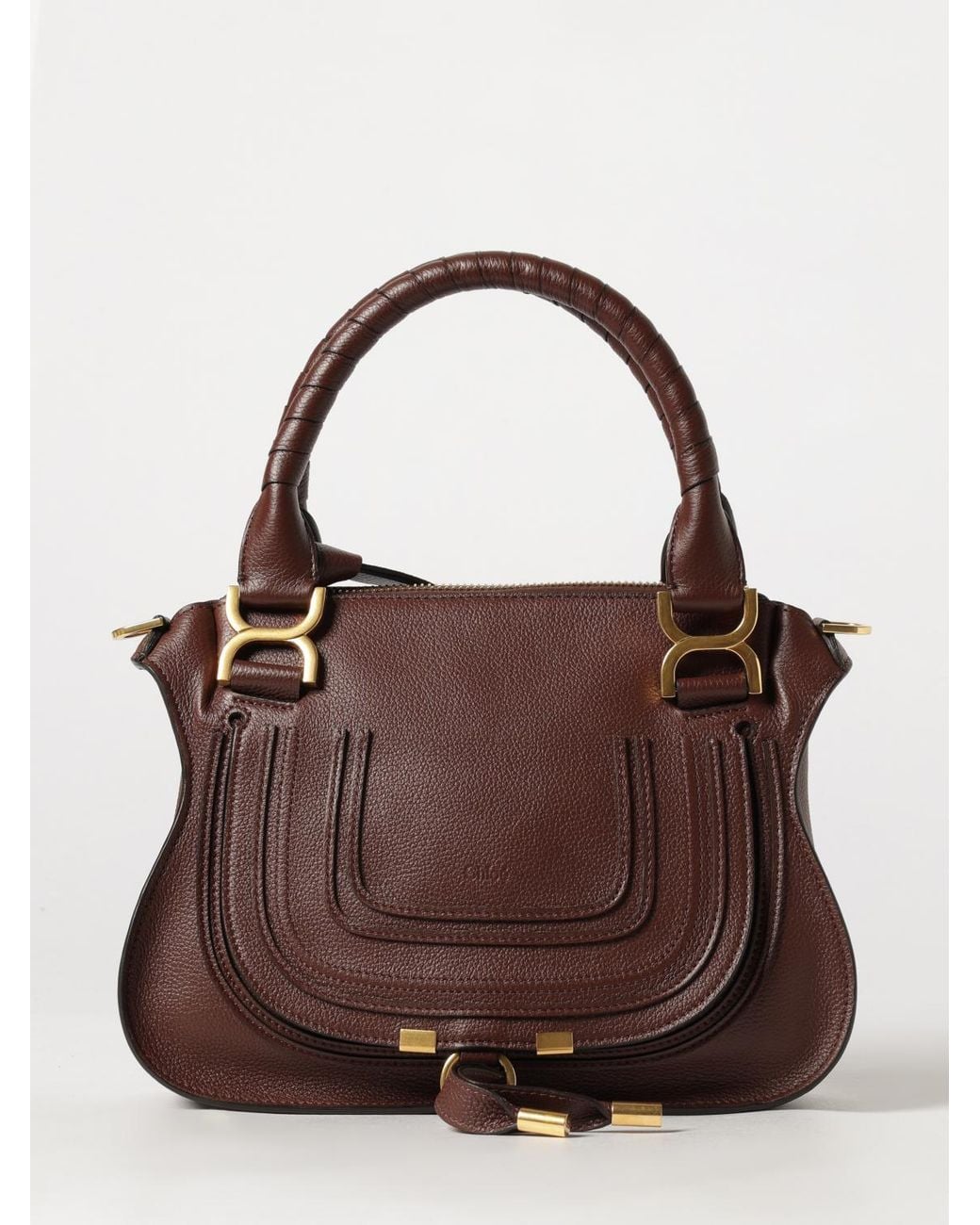 Chloé Brown ChloÉ Marcie Small Grained Calfskin Handbag With Woven Handles