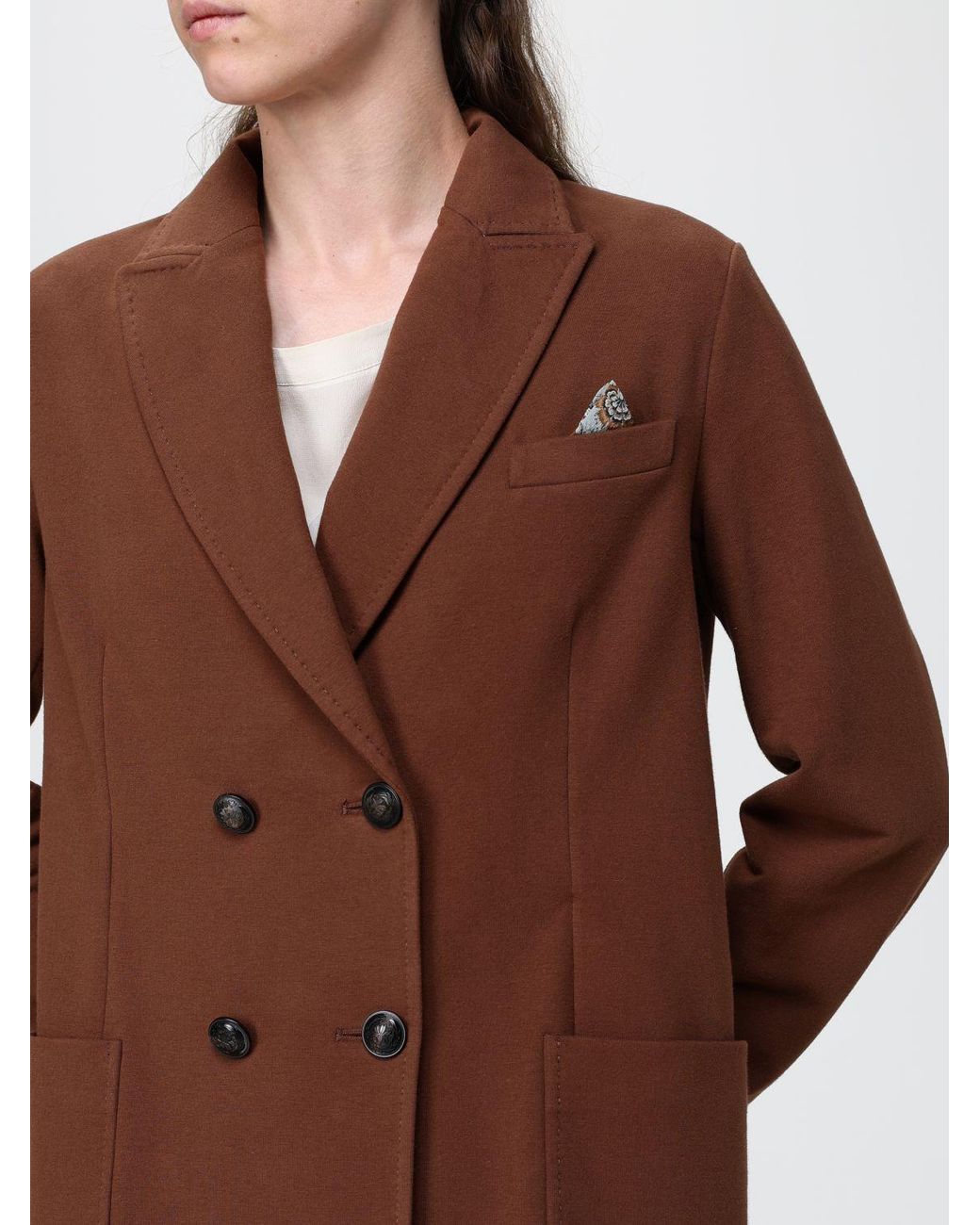 Circolo 1901 Brown Double-Breasted Stretch Cotton Blazer With Patch Pockets