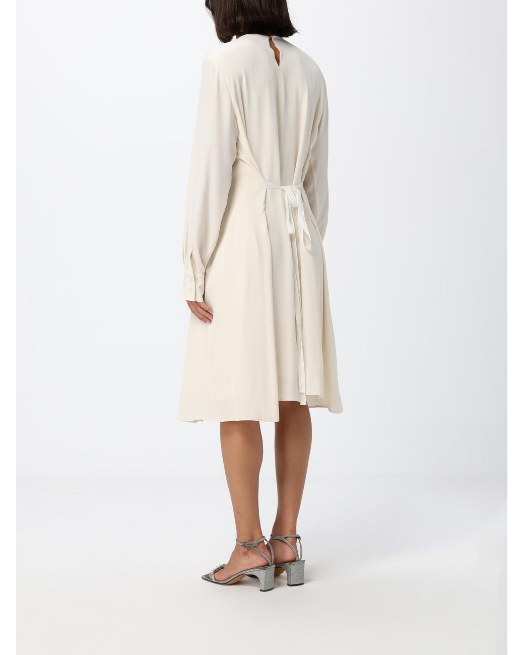 Fabiana Filippi Natural A-Line Crêpe De Chine Midi Dress With Plastron