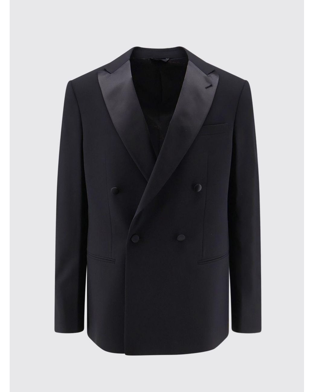 Giorgio Armani Blue Double-Breasted Virgin Wool Blazer With Peak Lapels for men