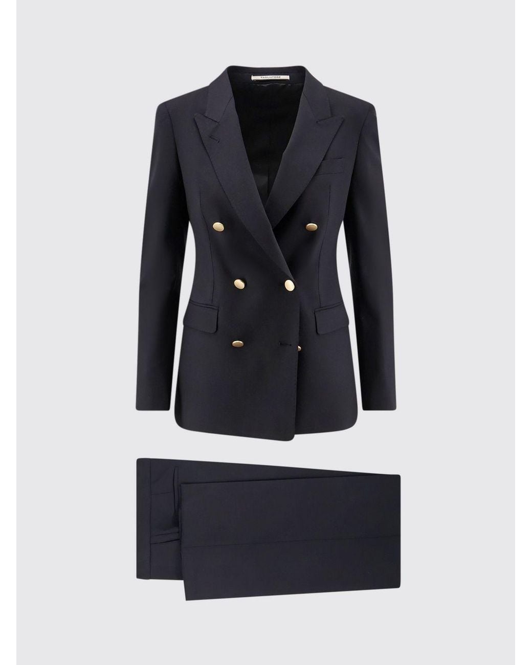 Tagliatore Blue Double-Breasted Virgin Wool Suit With Peak Lapels And Mid-Rise Trousers