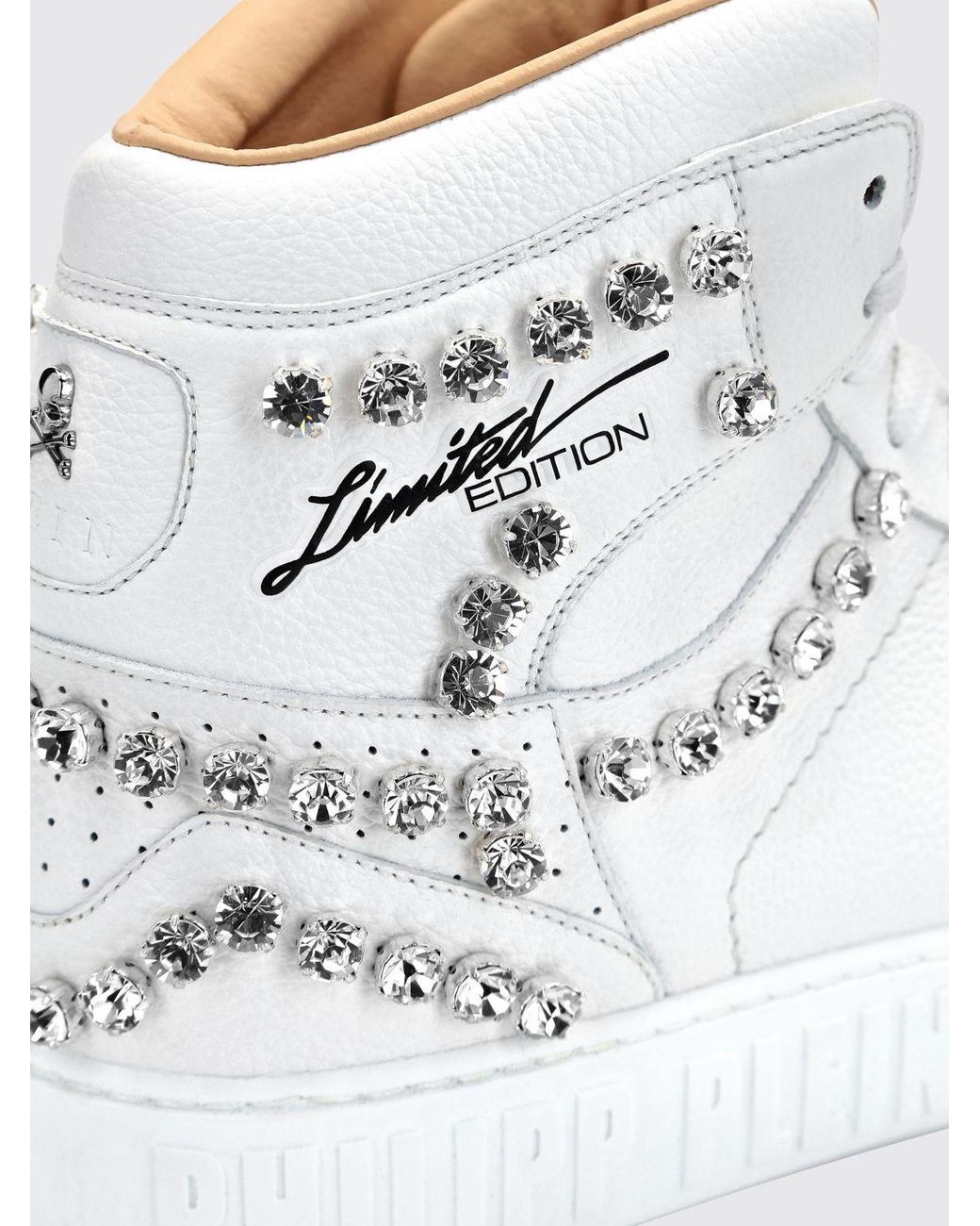 Philipp Plein White Limited Edition High-Top Leather Sneakers With Crystals for men