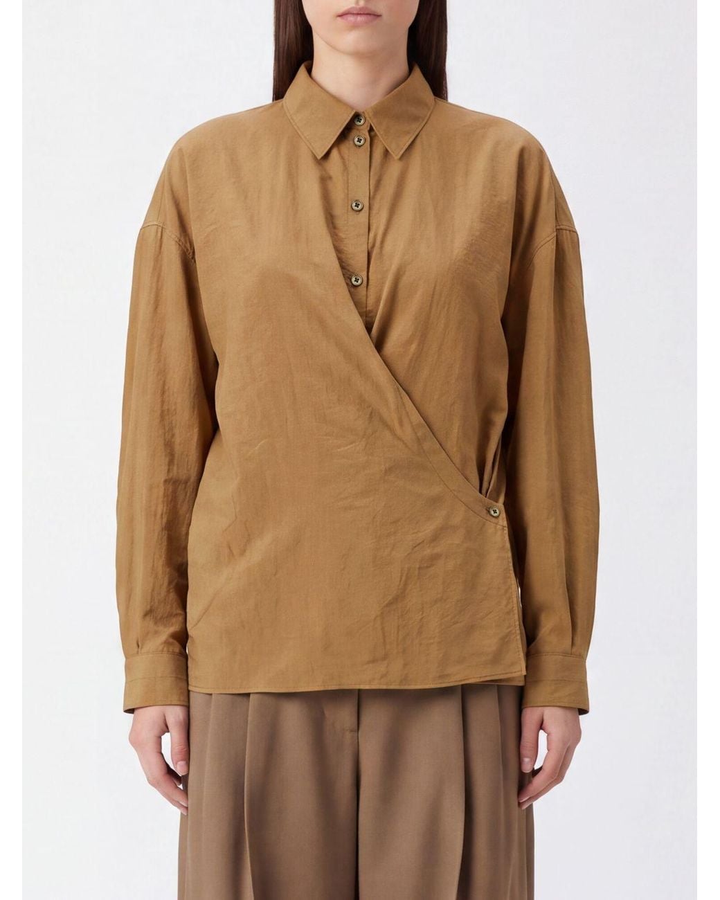 Lemaire Brown Relaxed Fit Silk Blend Shirt With Asymmetric Closure