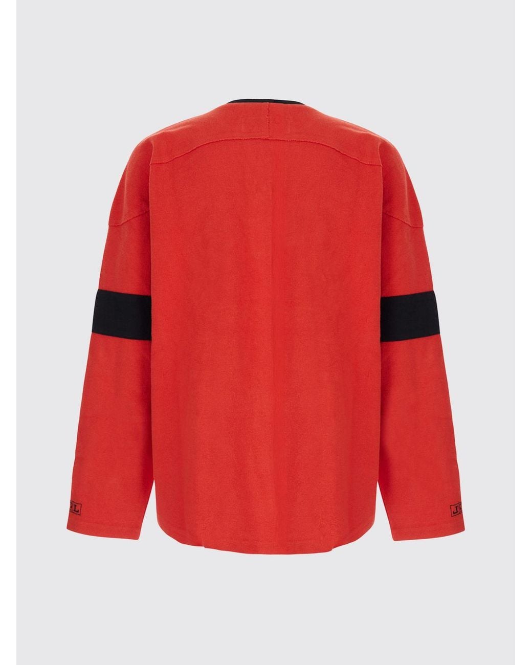 ERL Red Hockey Relaxed Fit Cotton Sweatshirt With V-Neck And Contrast Logo for men