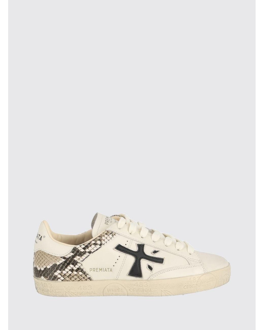 Premiata Natural Stevend Calfskin Sneakers With Contrasting Details And Logo
