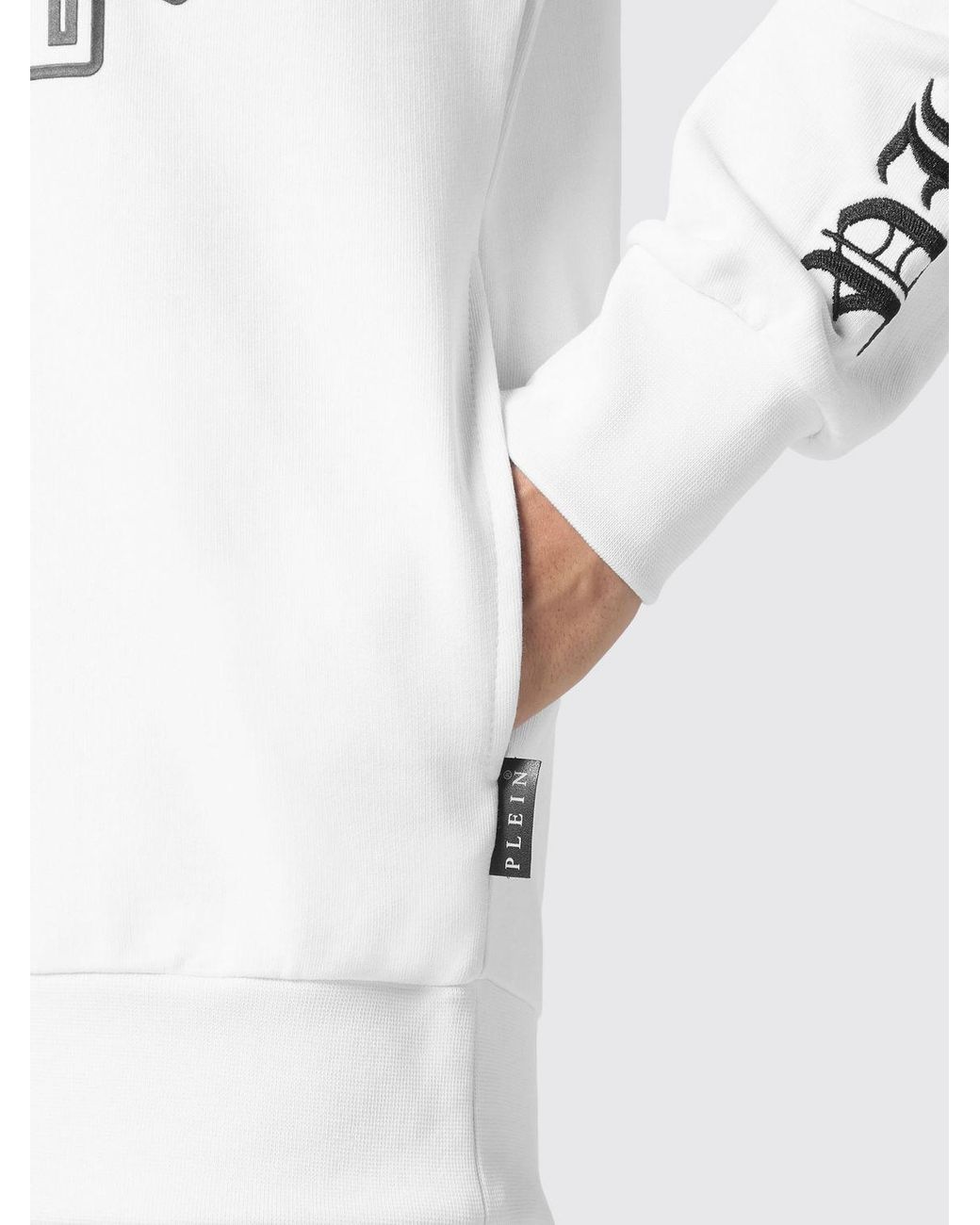 Philipp Plein White Cotton Hoodie With Contrasting Logo for men