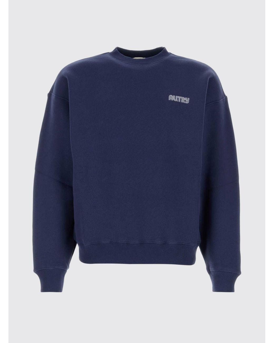 Autry Blue Cotton Crewneck Jumper With Contrast Logo And Dropped Shoulders for men