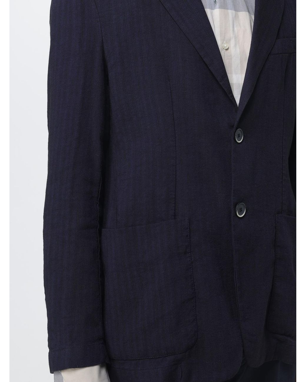 Barena Blue Linen Blend Single Breasted Blazer for men