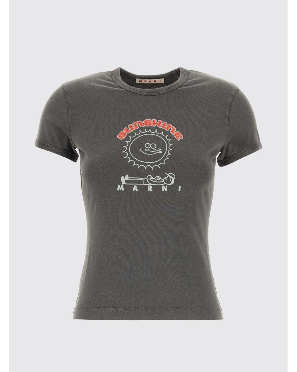 Marni Blue Slim Fit Cotton T-Shirt With Contrasting Logo Print