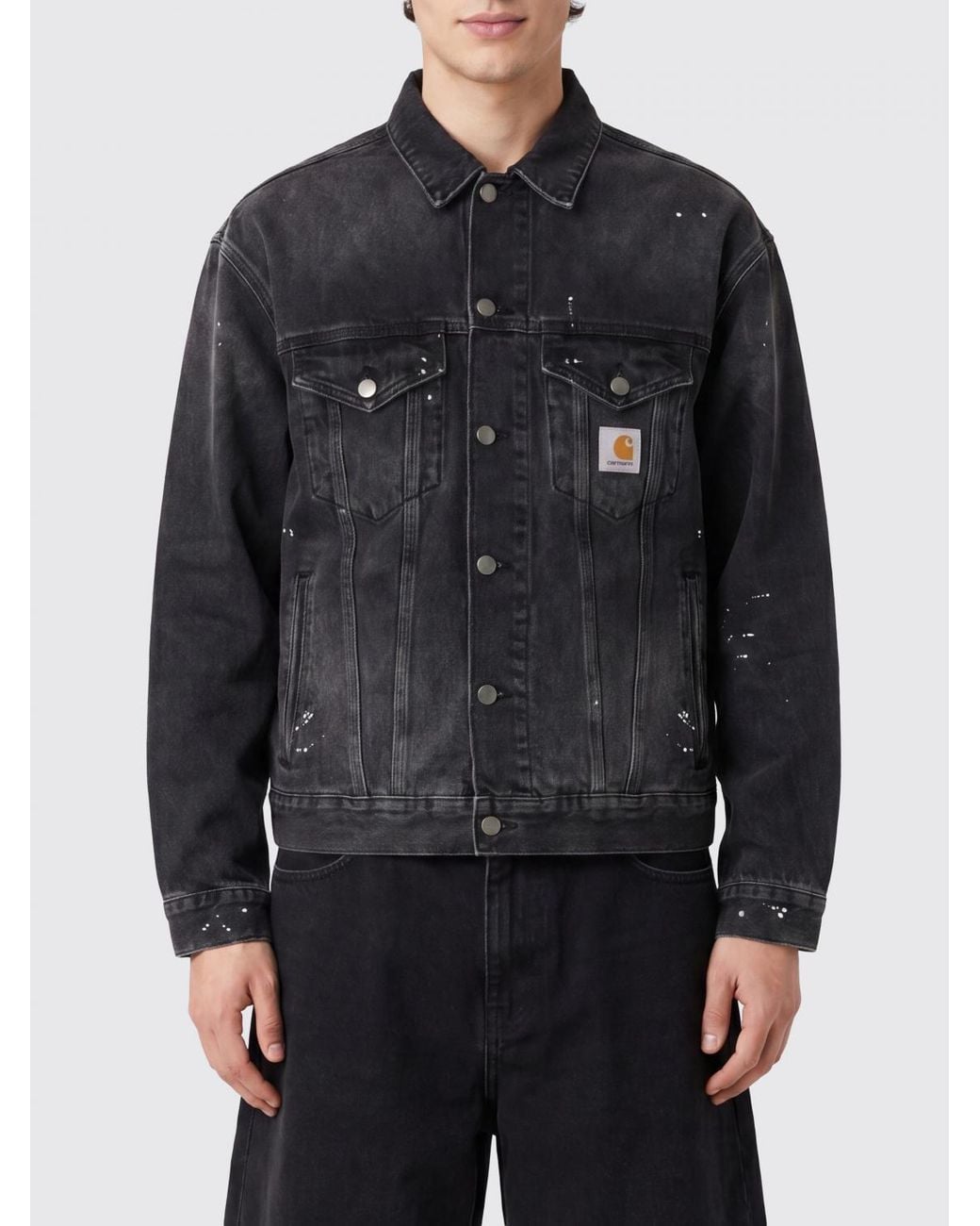 Carhartt Black Helston All-Over Abstract Print Denim Jacket With Logo Patch for men