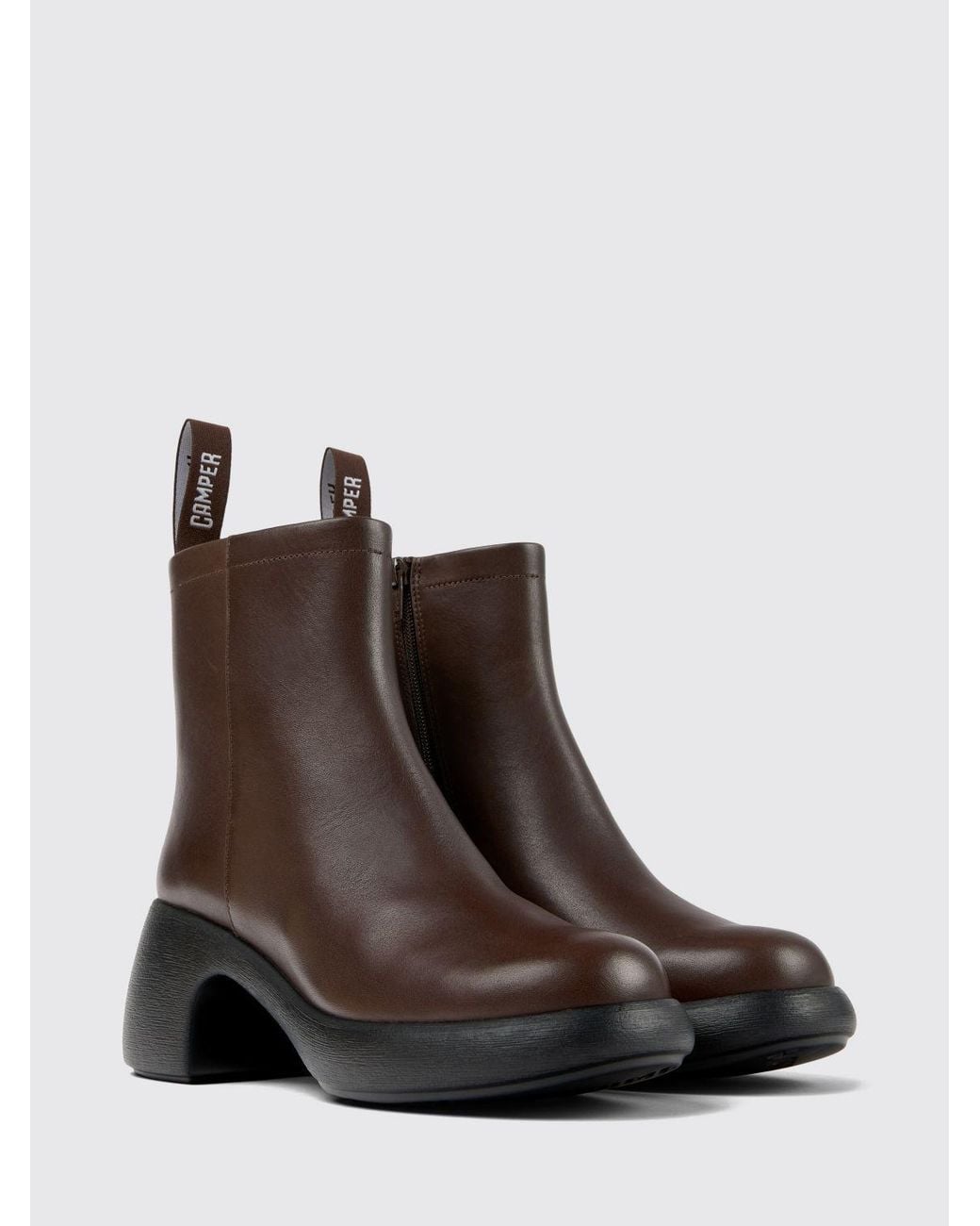 Camper Brown Thelma Ii Smooth Leather Ankle Boots With Medium Heel And Eva Sole